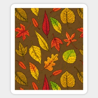 Autumn leaves on brown Sticker